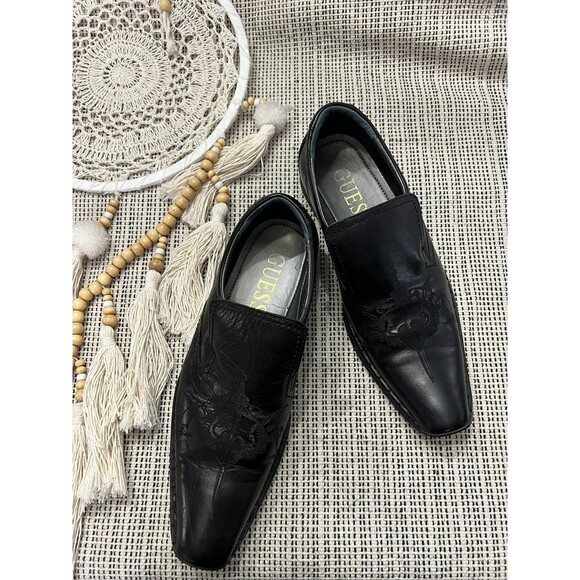 Guess Mgmicky Black Leather Embossed Sword & Wings Western Loafers Size 10M main image 8